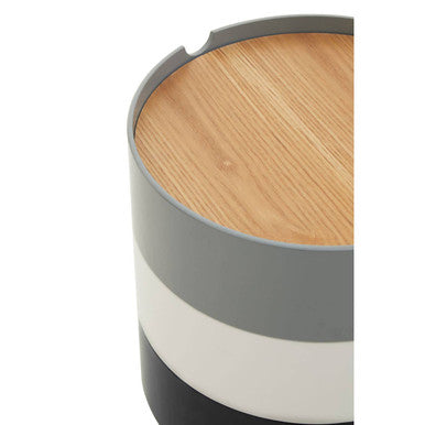 White Grey and Black Three Tier Storage Side Table with Pine Wood Legs | Viborg