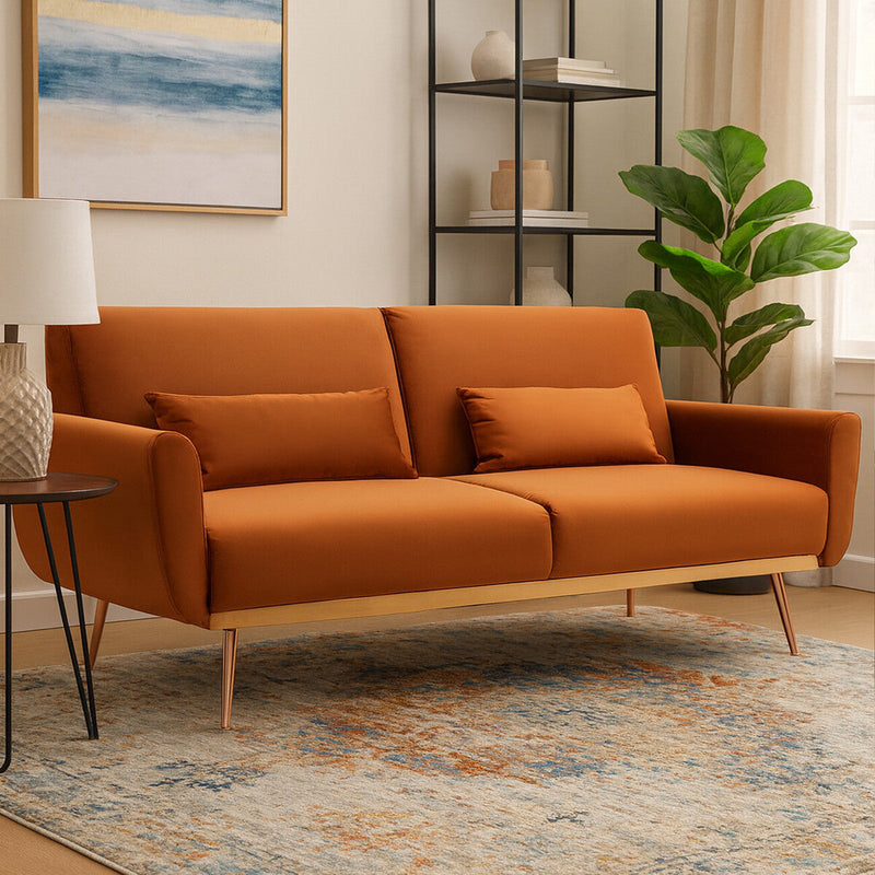 Burnt Orange Velvet Sofa Bed | Hatton