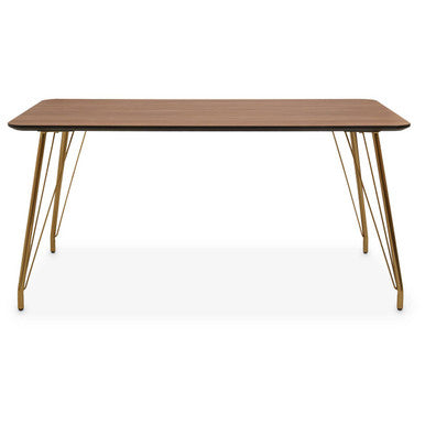 Natural Wood Effect Top Dining Table with Gold Hairpin Metal Base | Veneto