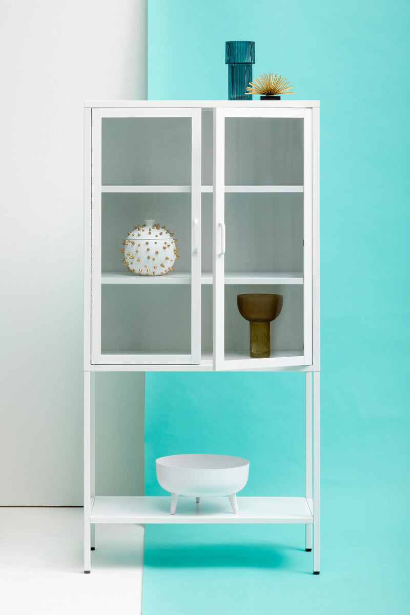 Two Door White Metal Cabinet with Glass Doors | Acier