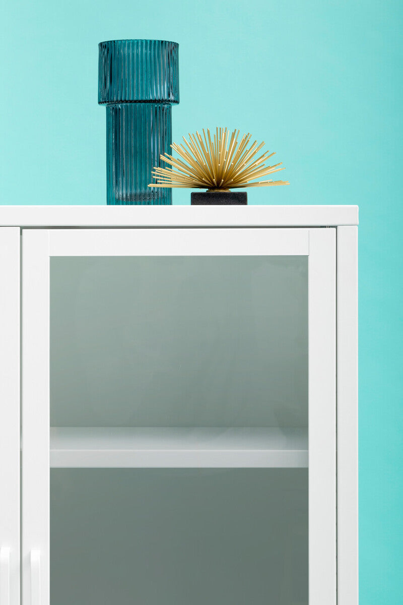Two Door White Metal Cabinet with Glass Doors | Acier