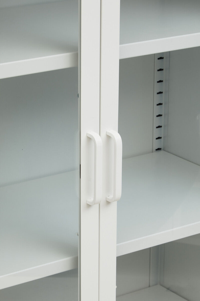 Two Door White Metal Cabinet with Glass Doors | Acier