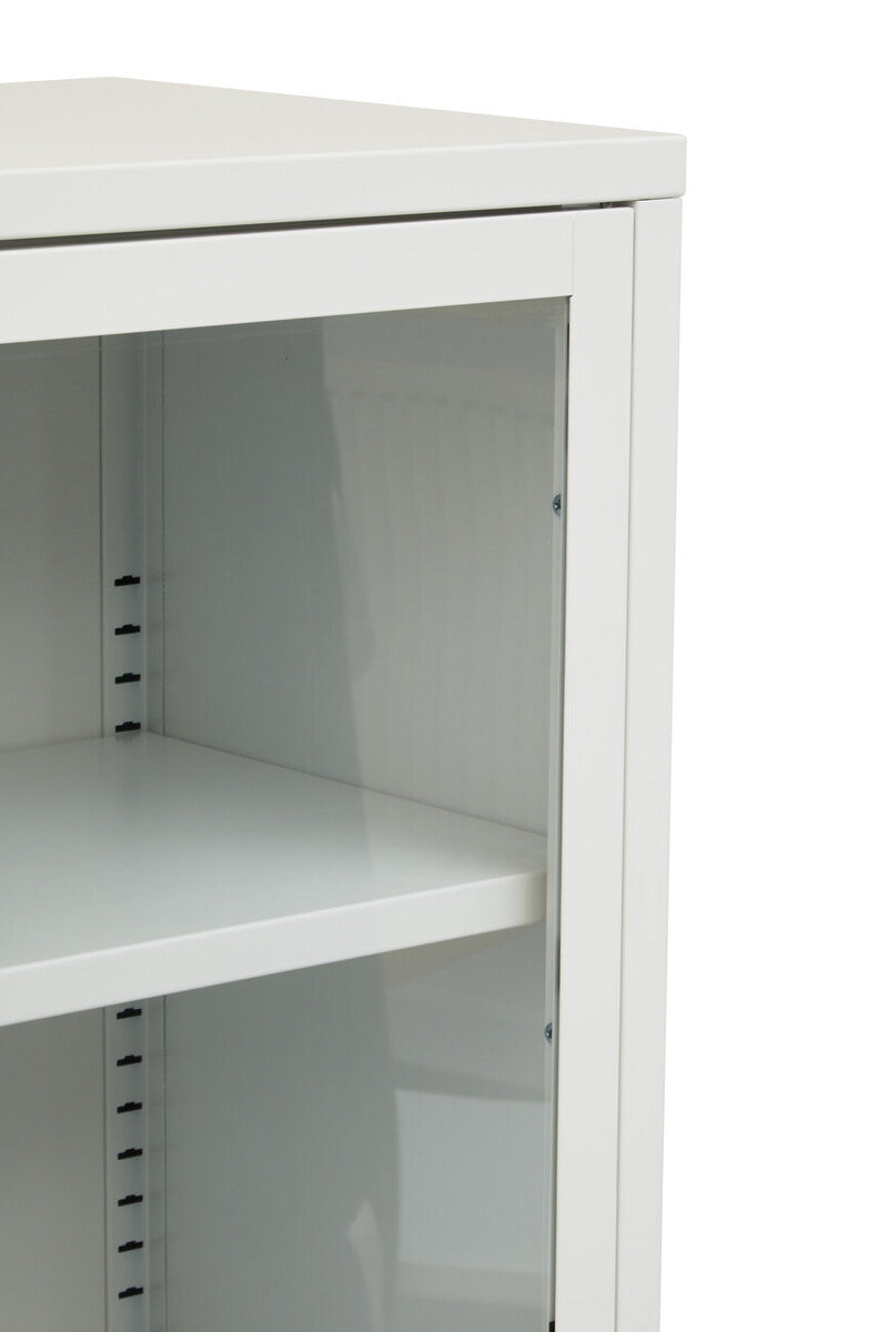 Two Door White Metal Cabinet with Glass Doors | Acier