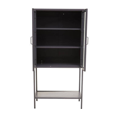 Two Door Grey Metal Cabinet With Glass Doors | Acier