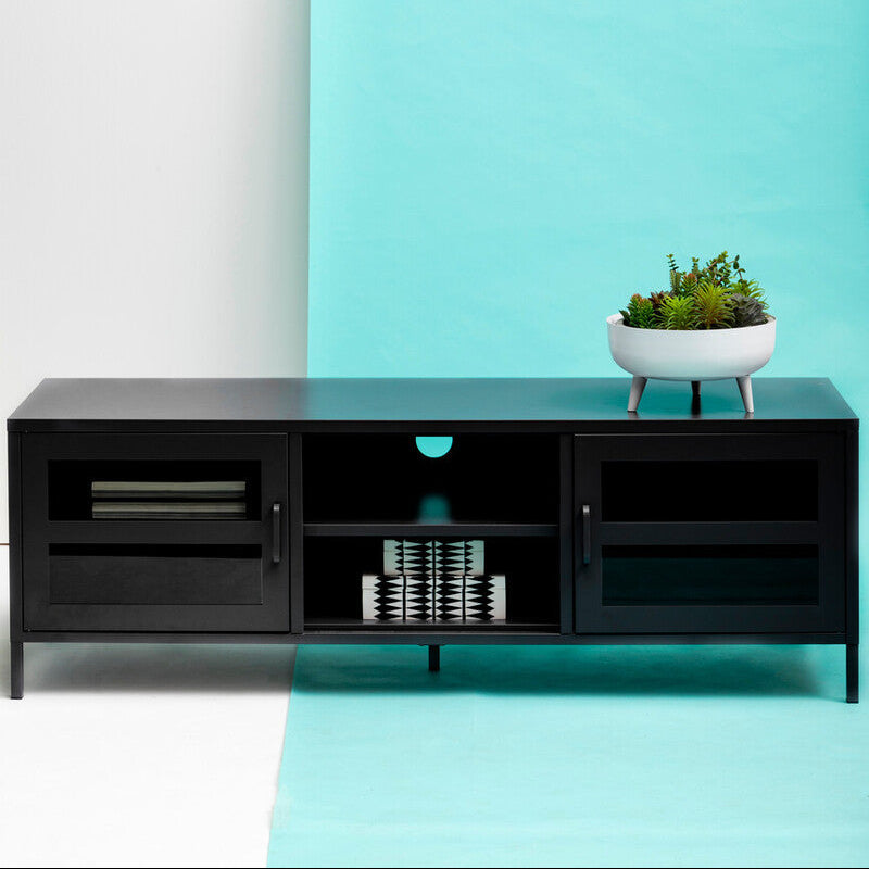 Two Door Black Metal Media Unit | Acier