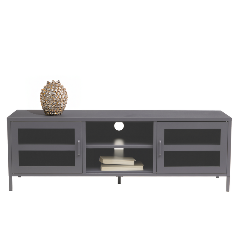 Two Door Grey Metal Media Unit | Acier