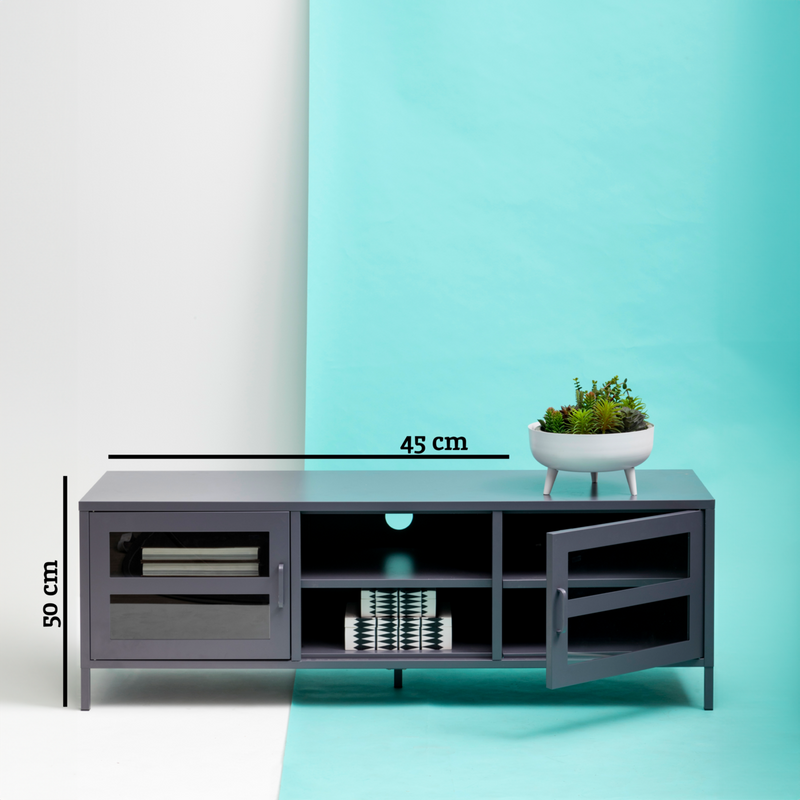 Two Door Grey Metal Media Unit | Acier
