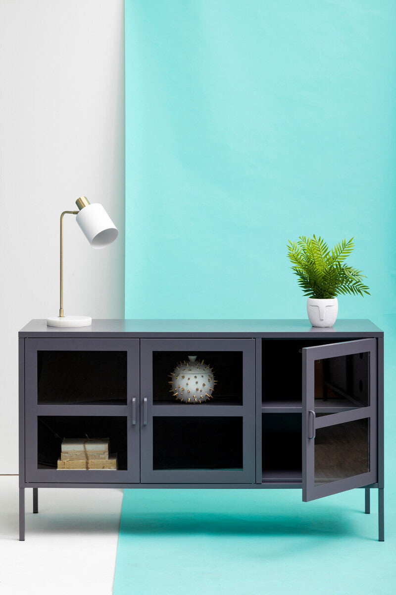 Three Door Grey Metal Sideboard | Acier