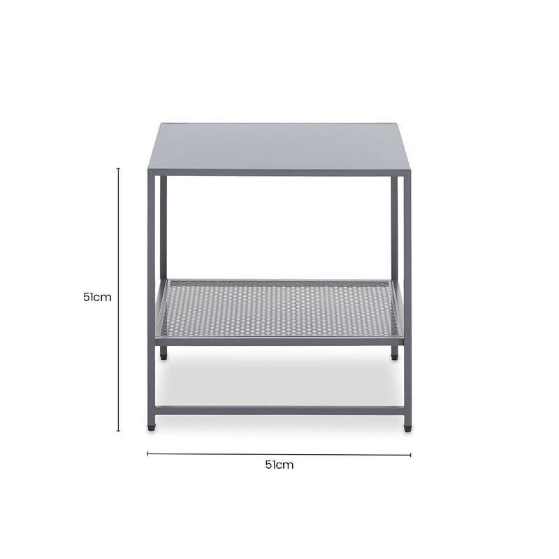 Grey Powder Coated Metal Square Side Table with Open Mesh Shelf, Acero | Acero
