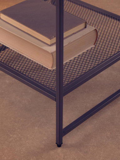 Grey Powder Coated Metal Square Side Table with Open Mesh Shelf, Acero | Acero
