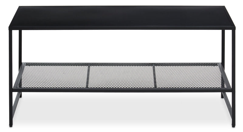 Black Powder Coated Metal Coffee Table with Open Storage Mesh Shelf, Acero | Acero