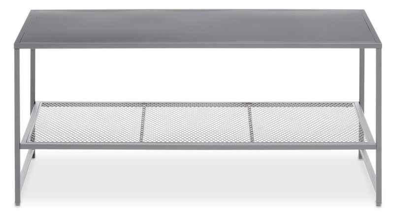Grey Powder Coated Metal Coffee Table with Lower Mesh Display Shelf, Acero | Acero