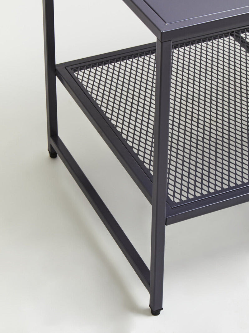 Grey Powder Coated Metal Coffee Table with Lower Mesh Display Shelf, Acero | Acero