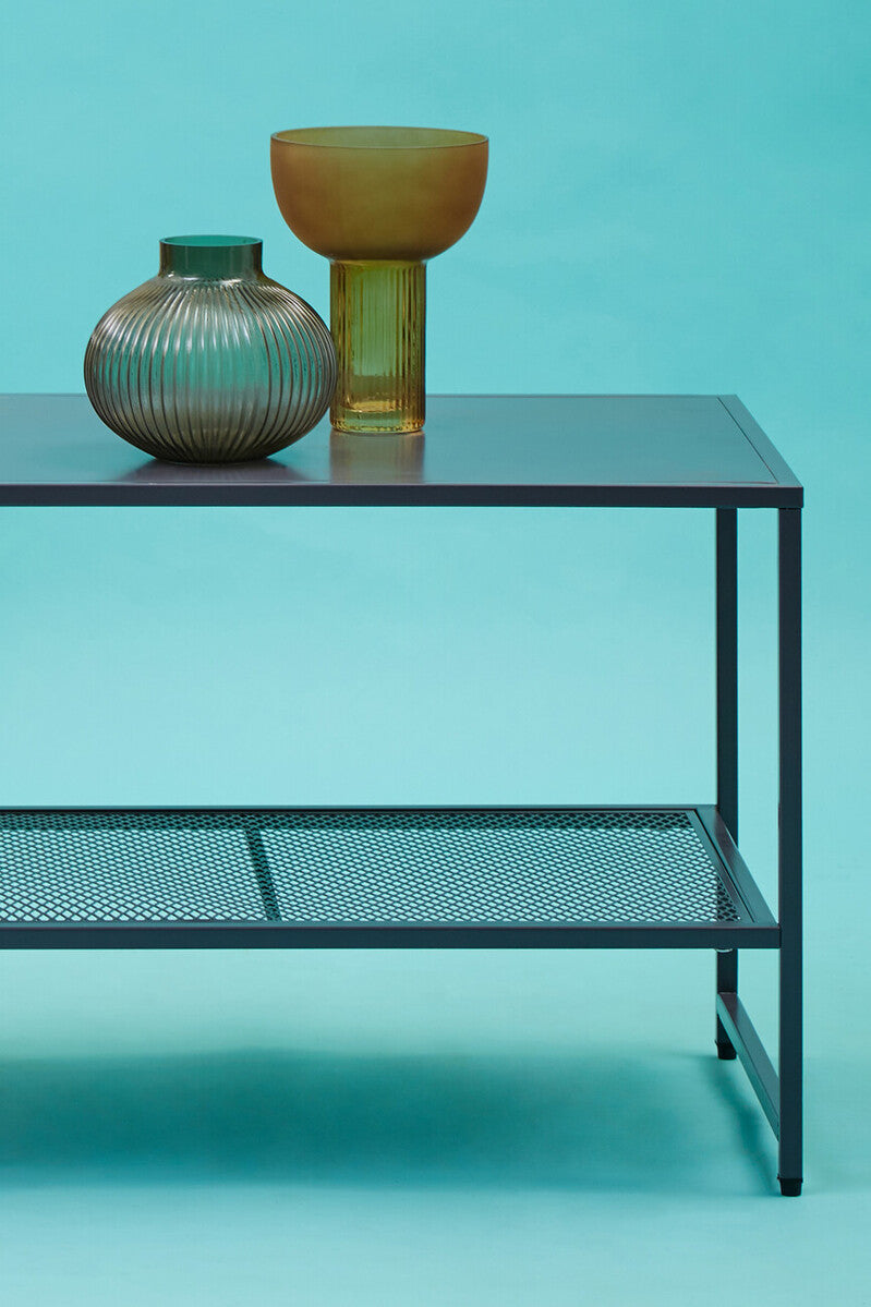 Grey Powder Coated Metal Coffee Table with Lower Mesh Display Shelf, Acero | Acero
