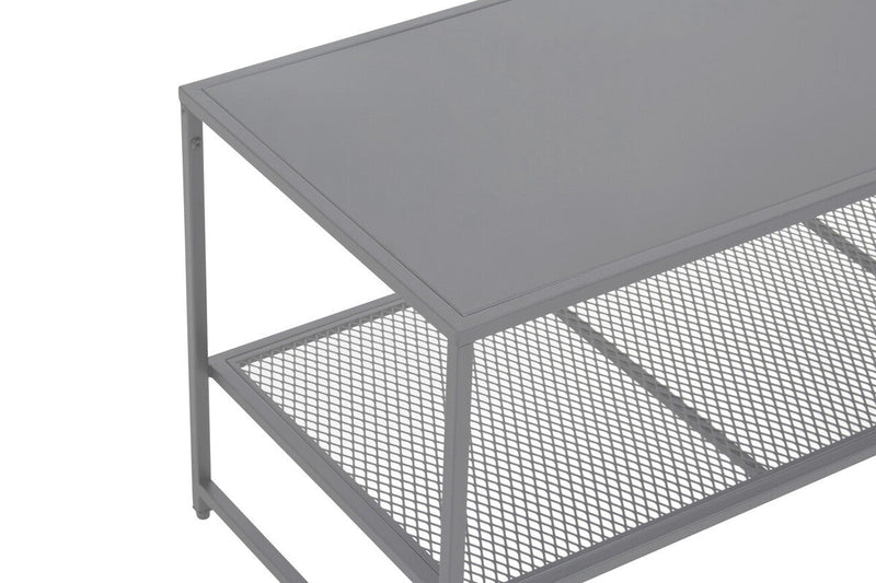 Grey Powder Coated Metal Coffee Table with Lower Mesh Display Shelf, Acero | Acero