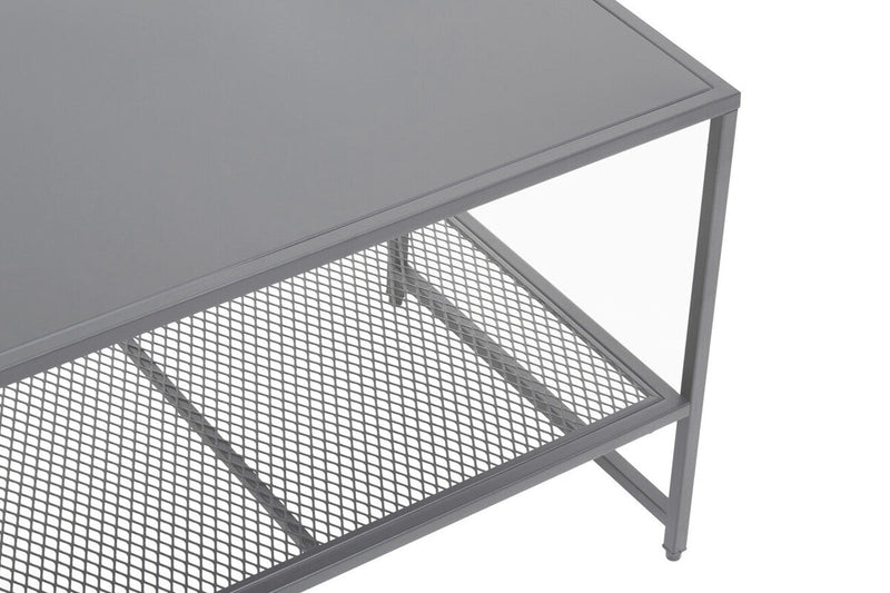Grey Powder Coated Metal Coffee Table with Lower Mesh Display Shelf, Acero | Acero