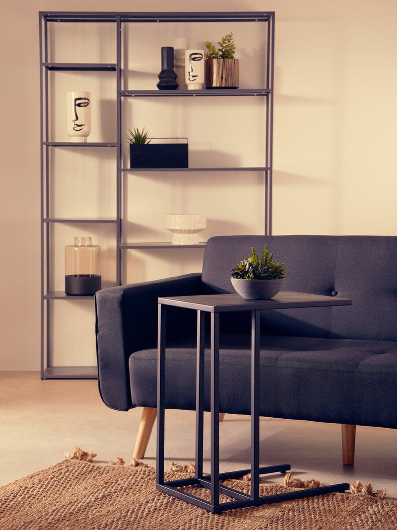 Black Powder Coated Metal Side Table with C-Shaped Design, Acero | Acero