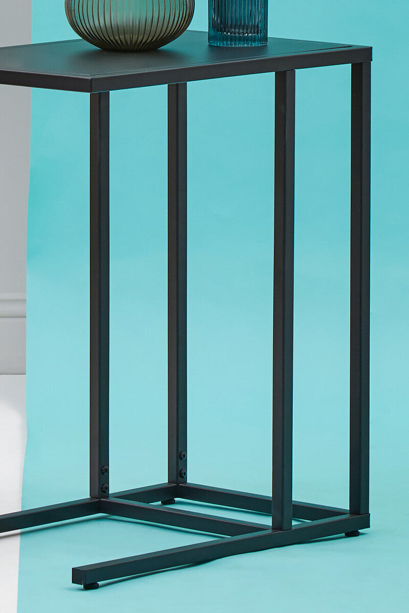 Black Powder Coated Metal Side Table with C-Shaped Design, Acero | Acero
