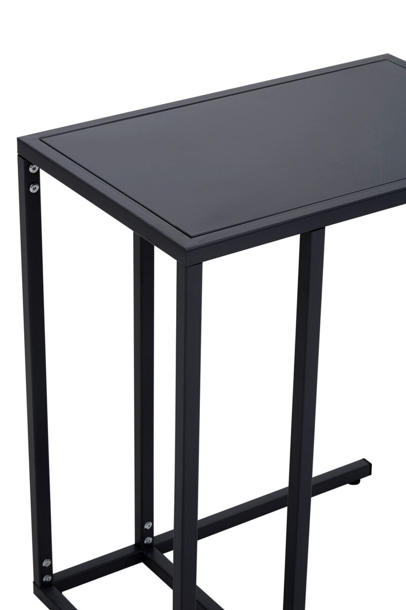 Black Powder Coated Metal Side Table with C-Shaped Design, Acero | Acero