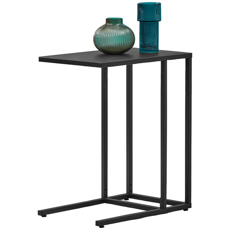 Black Powder Coated Metal Side Table with C-Shaped Design, Acero | Acero