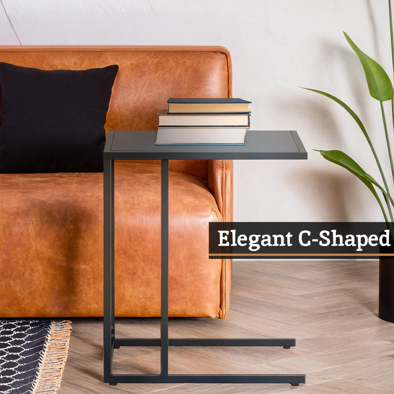 Black Powder Coated Metal Side Table with C-Shaped Design, Acero | Acero