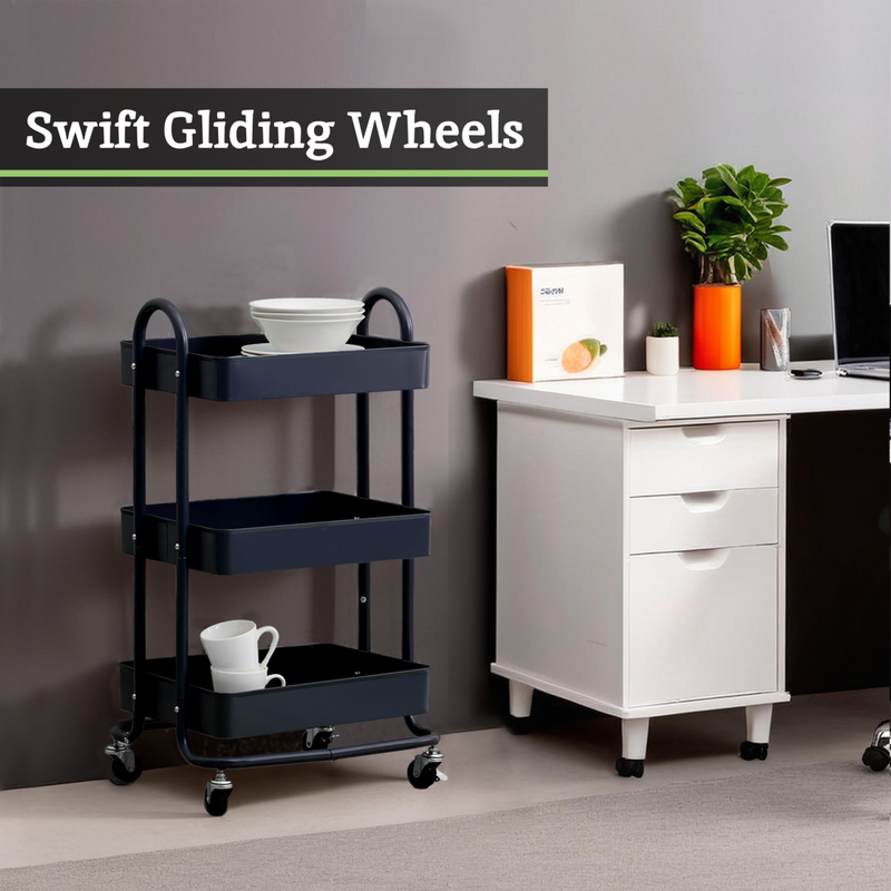 Three Tier Black Metal Trolley | Acero