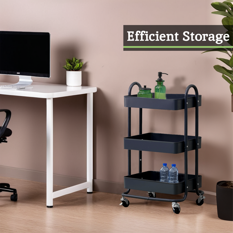 Three Tier Black Metal Trolley | Acero