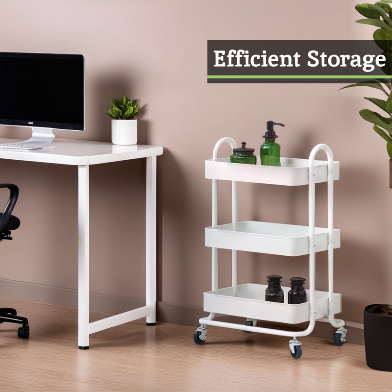 Three Tier White Metal Trolley | Acero