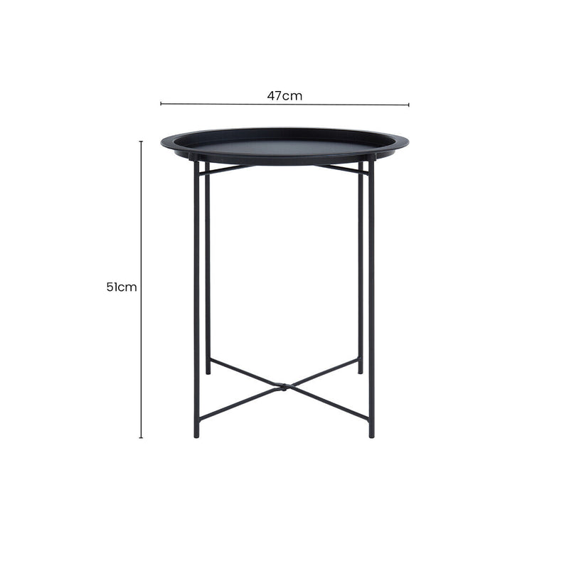 Black Powder Coated Metal Round Side Table with Intersecting Cross Base, Acero | Acero