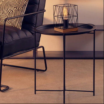 Black Powder Coated Metal Round Side Table with Intersecting Cross Base, Acero | Acero