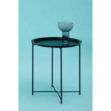Black Powder Coated Metal Round Side Table with Intersecting Cross Base, Acero | Acero
