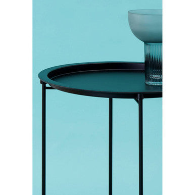 Black Powder Coated Metal Round Side Table with Intersecting Cross Base, Acero | Acero