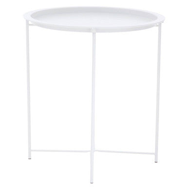 White Powder Coated Metal Round Side Table with Intersecting Cross Base, Acero | Acero
