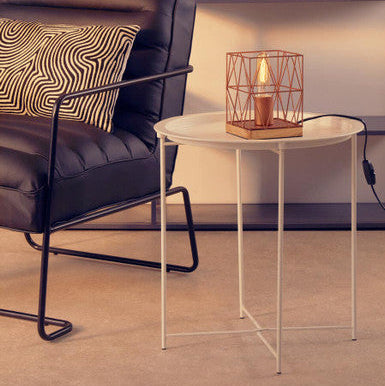 White Powder Coated Metal Round Side Table with Intersecting Cross Base, Acero | Acero