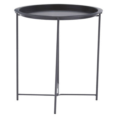 Grey Powder Coated Metal Round Side Table with Intersecting Cross Base, Acero | Acero