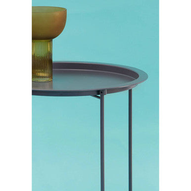 Grey Powder Coated Metal Round Side Table with Intersecting Cross Base, Acero | Acero