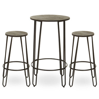 3 Piece Bar Table and Stool Set with Hairpin Legs in Natural Finish | District
