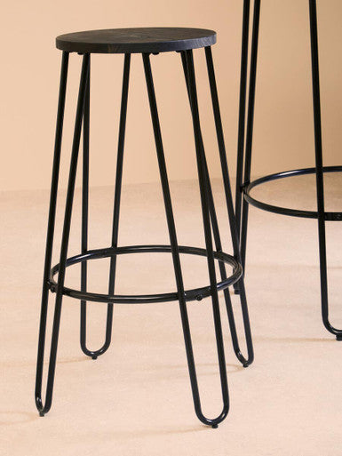 3 Piece Bar Table and Stool Set with Hairpin Legs in Natural Finish | District