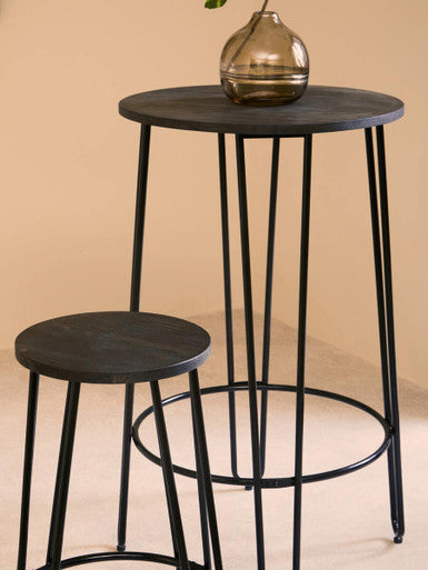 3 Piece Bar Table and Stool Set with Hairpin Legs in Natural Finish | District