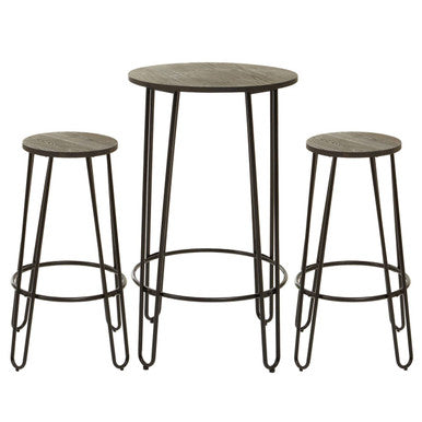 3 Piece Bar Table and Stool Set with Hairpin Legs in Natural Finish | District