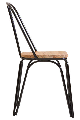 Dining Chair Elm Wood Seat with Black Finish Metal Frame | District
