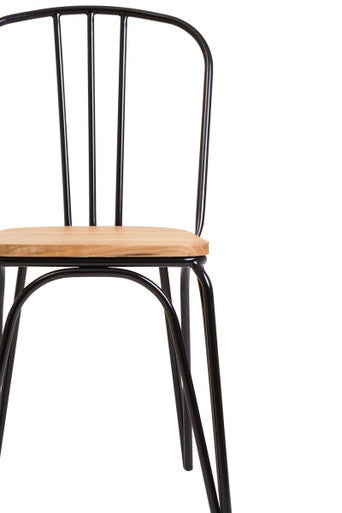 Dining Chair Elm Wood Seat with Black Finish Metal Frame | District