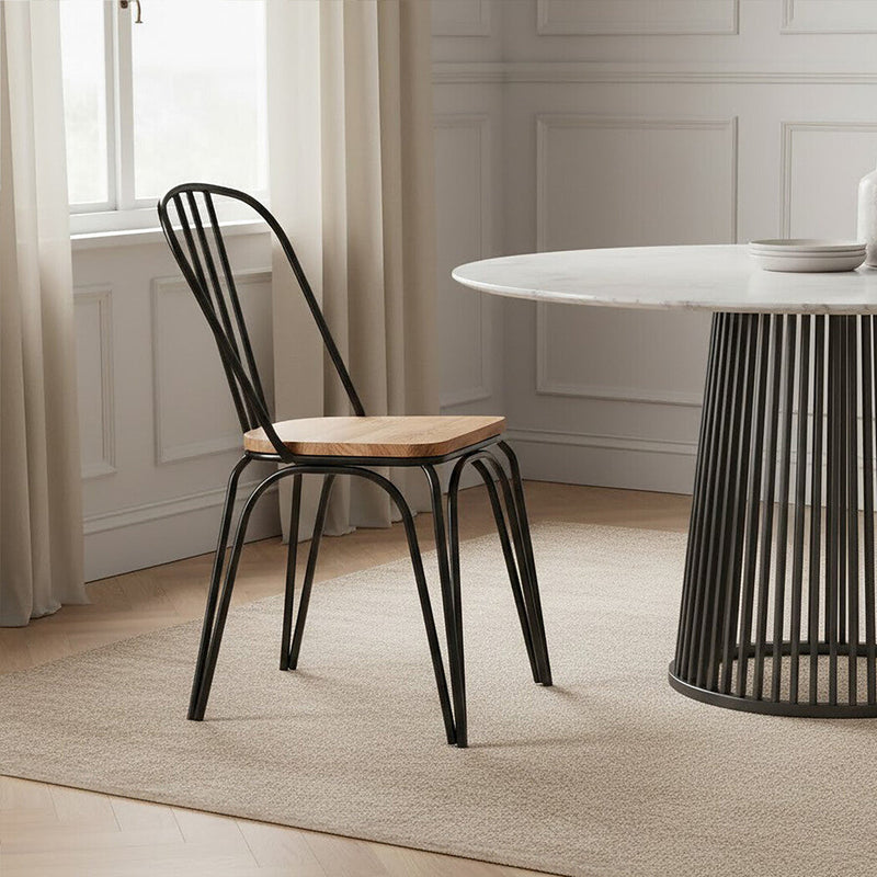 Dining Chair Elm Wood Seat with Black Finish Metal Frame | District