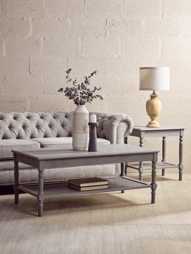 Slate Grey Wooden Side Table with Cane Webbing Detail | Heritage