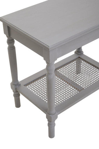 Slate Grey Wooden Side Table with Cane Webbing Detail | Heritage