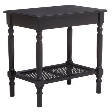 Antique Black Wooden Side Table with Cane Webbing Detail and Carved Spindle Legs | Heritage