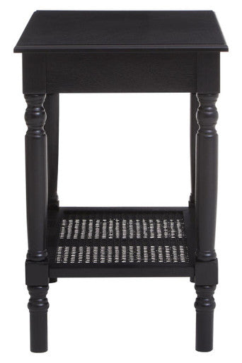 Antique Black Wooden Side Table with Cane Webbing Detail and Carved Spindle Legs | Heritage