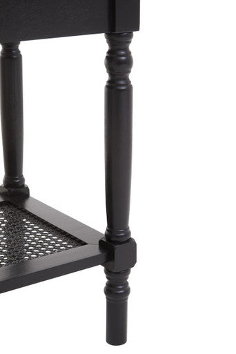 Antique Black Wooden Side Table with Cane Webbing Detail and Carved Spindle Legs | Heritage