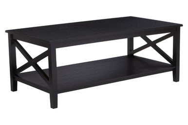 Black Wooden Coffee Table with Lower Shelf and X Frame Side Panels | Heritage