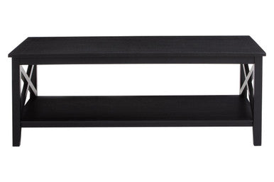 Black Wooden Coffee Table with Lower Shelf and X Frame Side Panels | Heritage